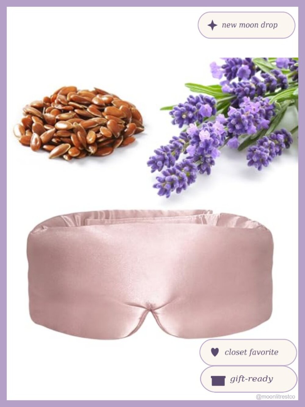 Weighted Heated Eye Mask Lavender Flaxseed Satin Sleep Mask Adjustable Velcro